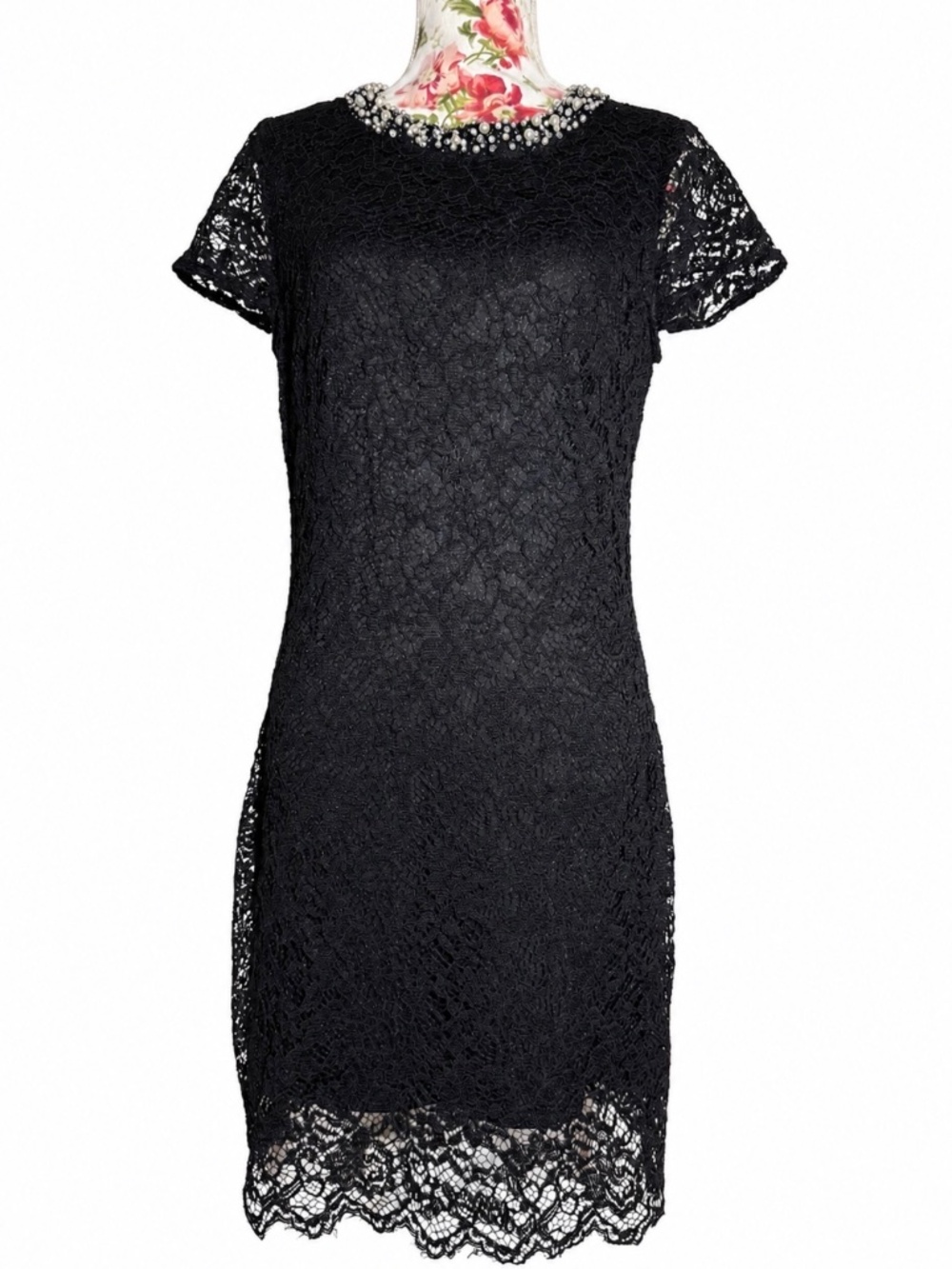 Betsey Johnson Black Lace Embellished Sheath Dress Size 8